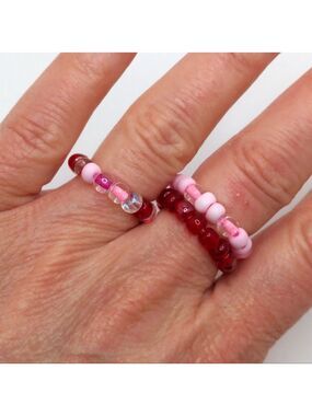381MIDALANE Beaded Candy Rings in Ballet Pink and Cherry Red